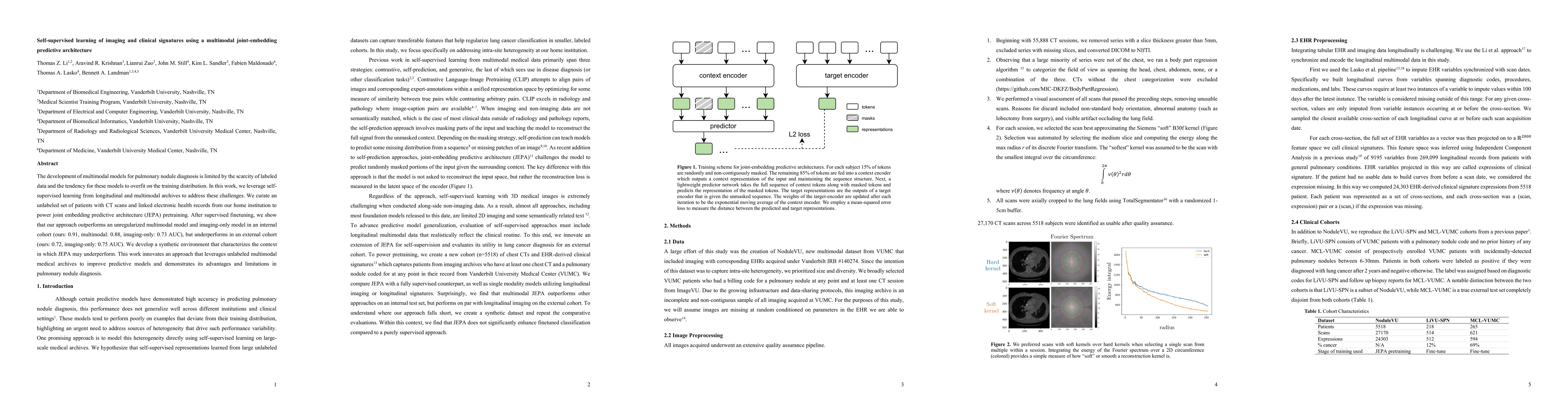 Thumbnail for Self-supervised learning of imaging and clinical signatures using a
  multimodal joint-embedding predictive architecture
