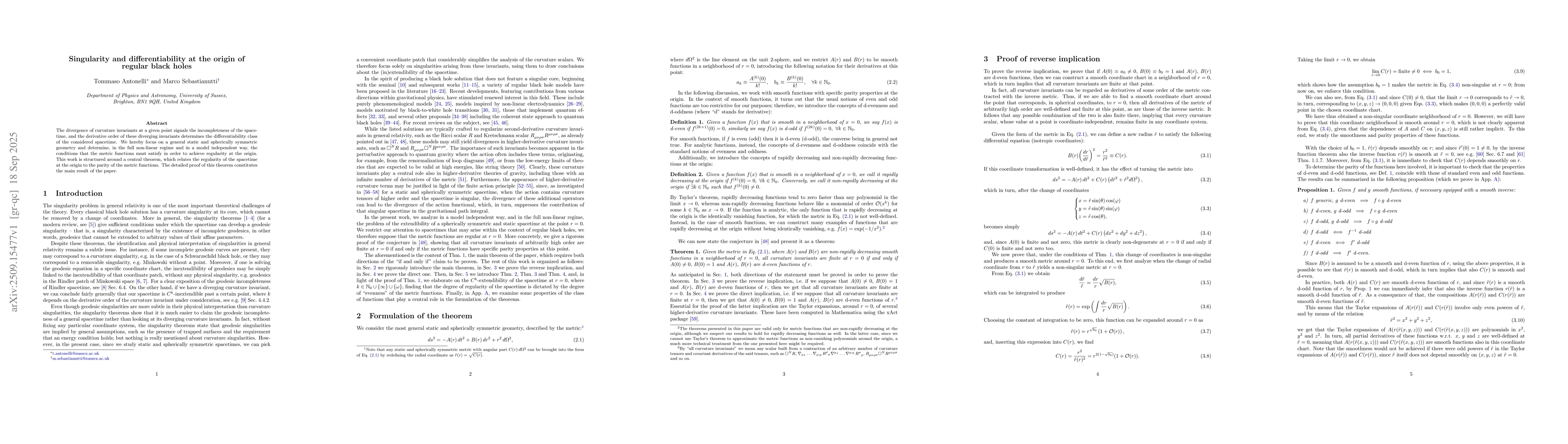 Thumbnail for Singularity and differentiability at the origin of regular black holes