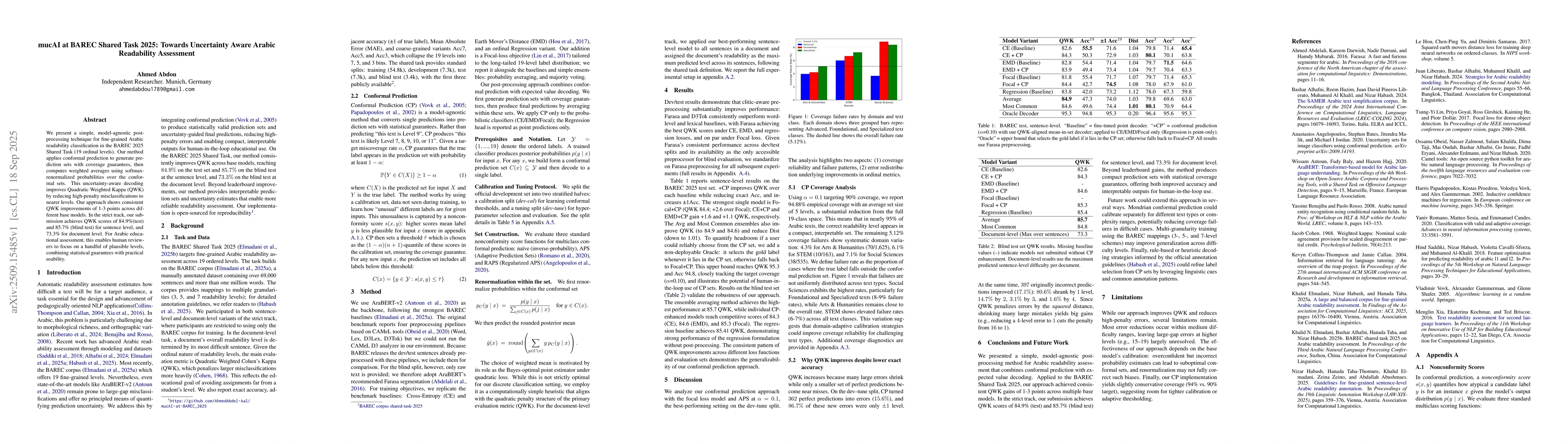 Thumbnail for mucAI at BAREC Shared Task 2025: Towards Uncertainty Aware Arabic
  Readability Assessment