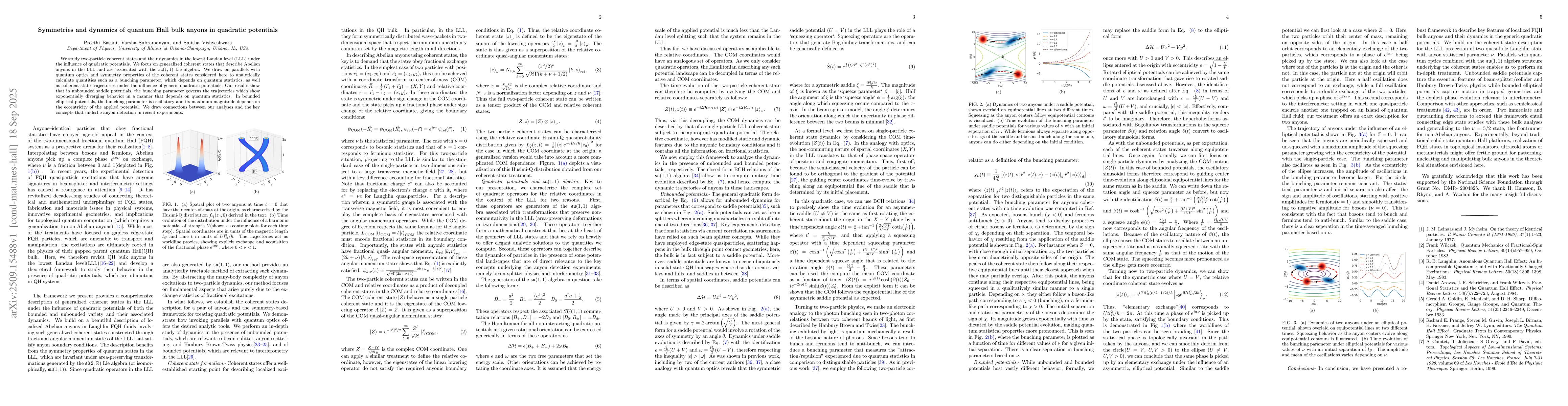 Thumbnail for Symmetries and dynamics of quantum Hall bulk anyons in quadratic
  potentials