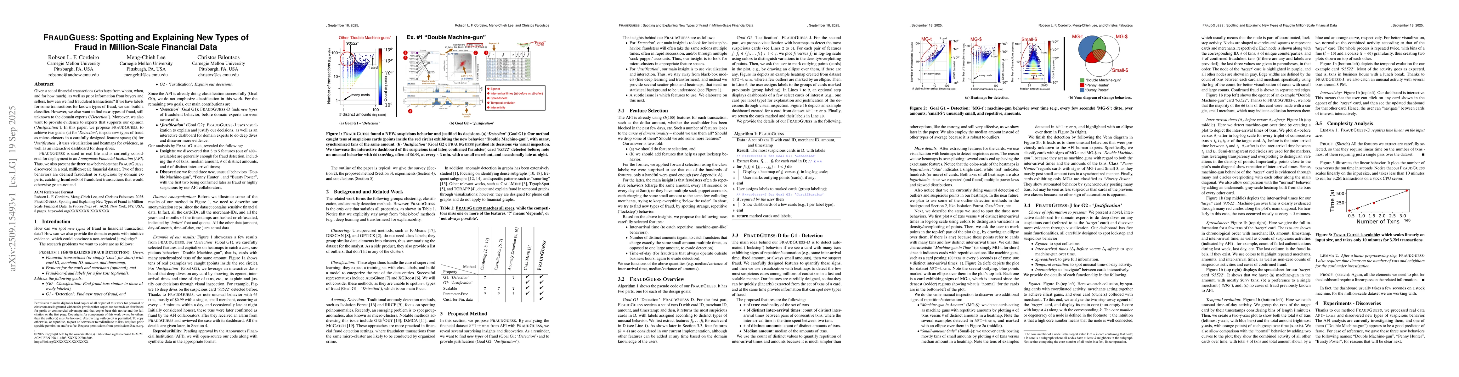Thumbnail for FRAUDGUESS: Spotting and Explaining New Types of Fraud in Million-Scale
  Financial Data