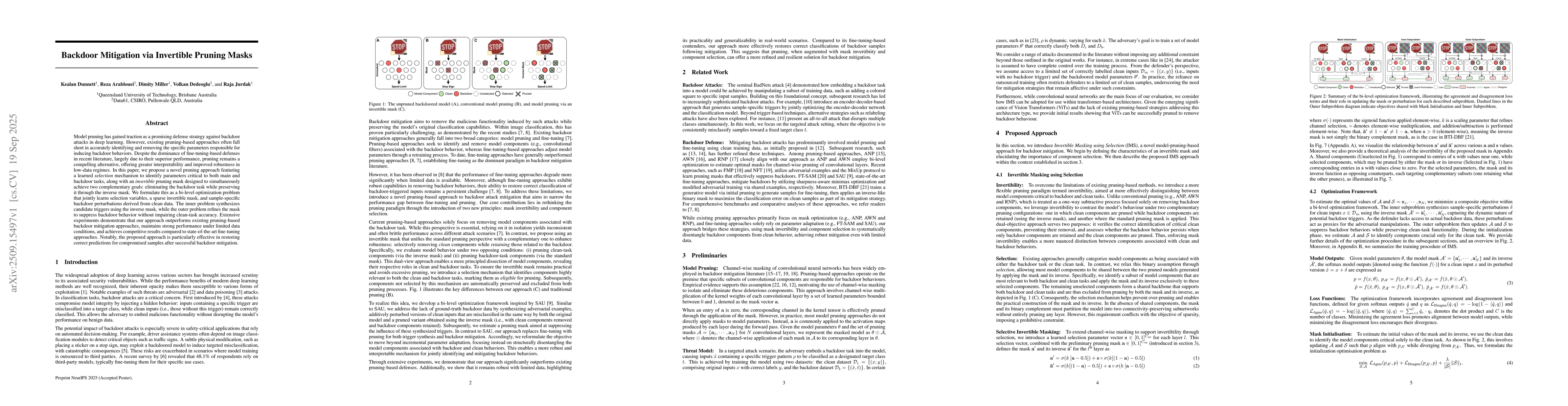Thumbnail for Backdoor Mitigation via Invertible Pruning Masks