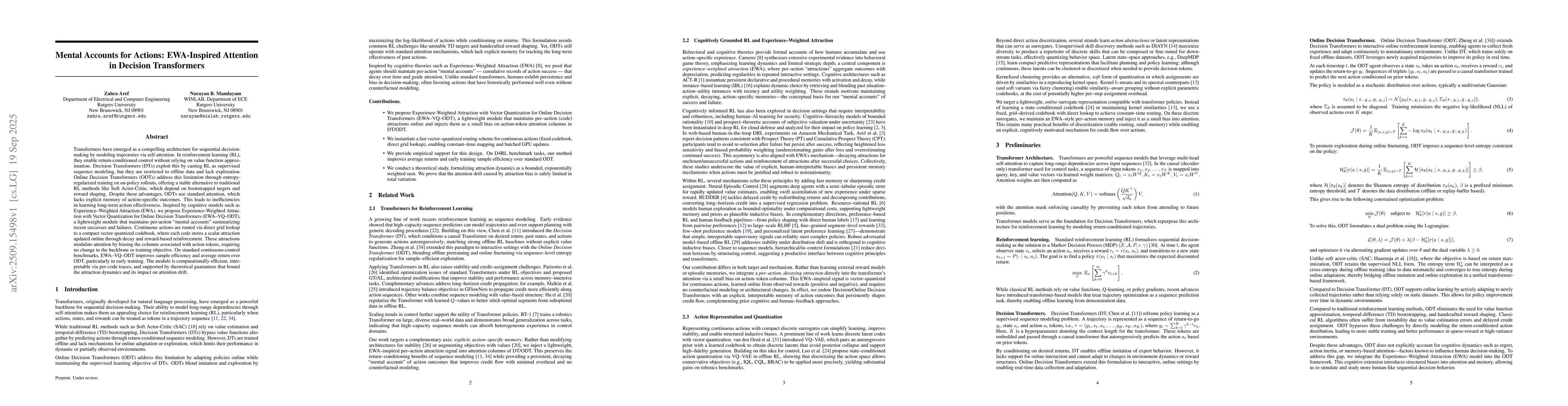 Thumbnail for Mental Accounts for Actions: EWA-Inspired Attention in Decision
  Transformers