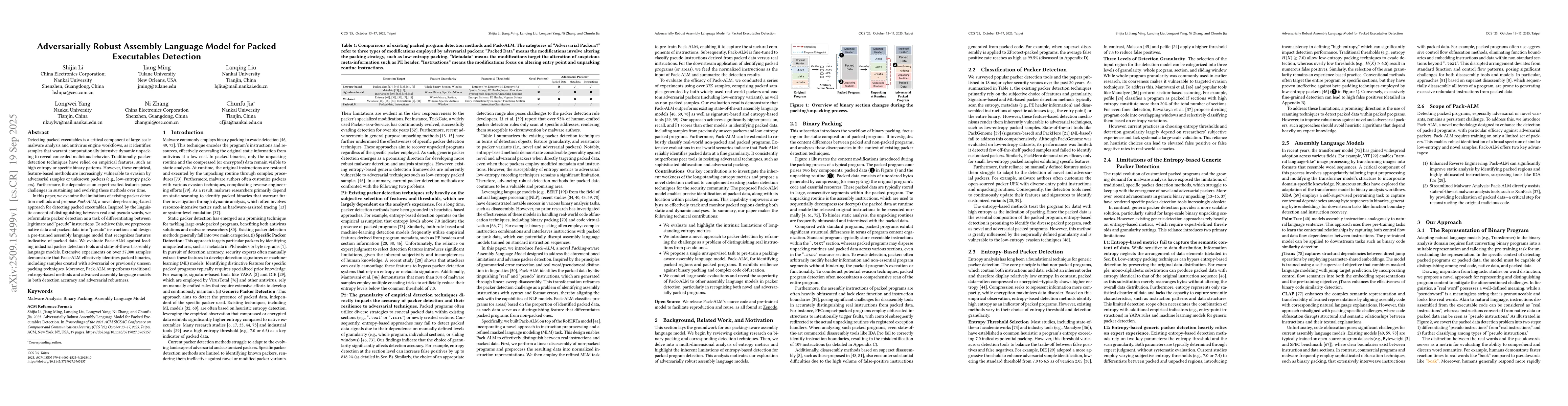 Thumbnail for Adversarially Robust Assembly Language Model for Packed Executables
  Detection