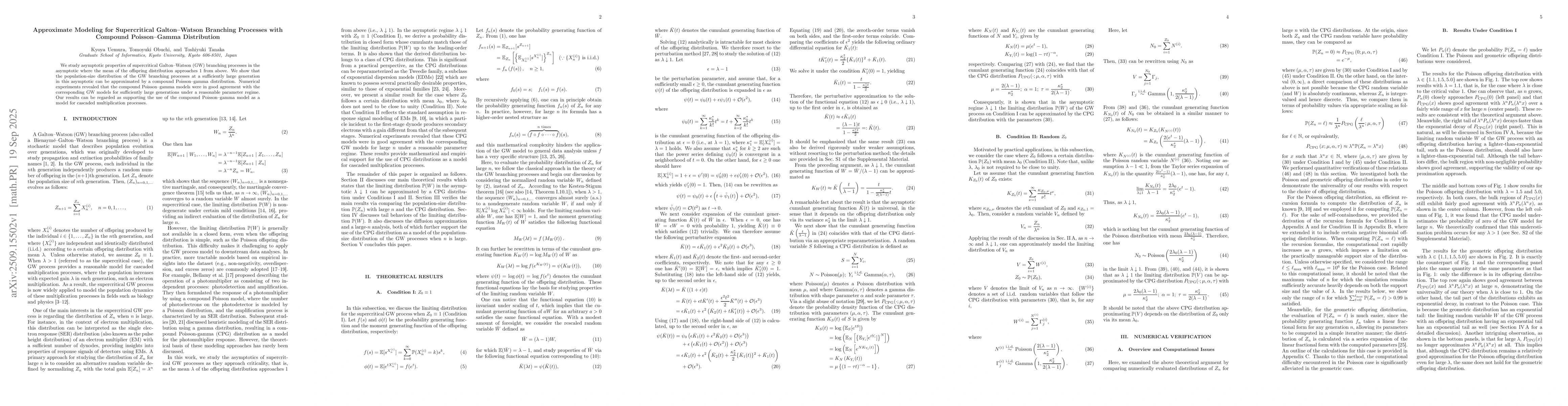 Thumbnail for Approximate Modeling for Supercritical Galton-Watson Branching Processes
  with Compound Poisson-Gamma Distribution