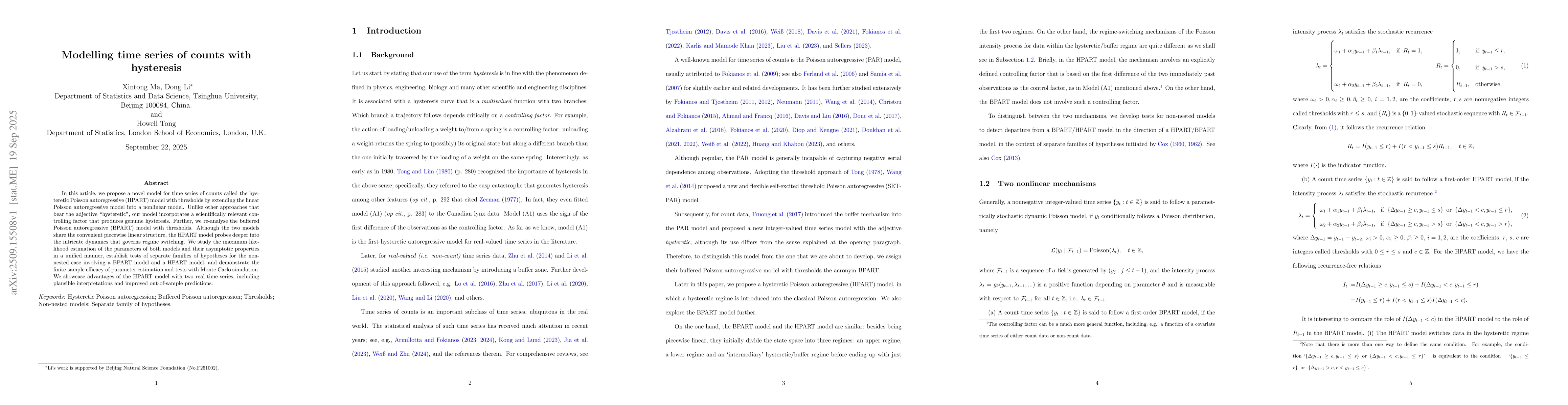 Thumbnail for Modelling time series of counts with hysteresis