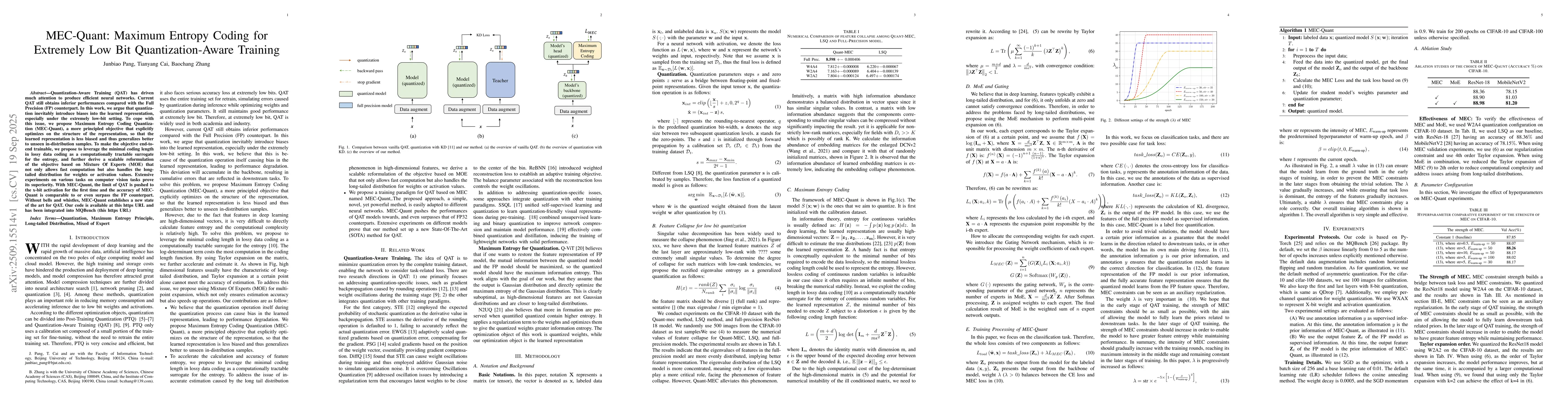 Thumbnail for MEC-Quant: Maximum Entropy Coding for Extremely Low Bit
  Quantization-Aware Training