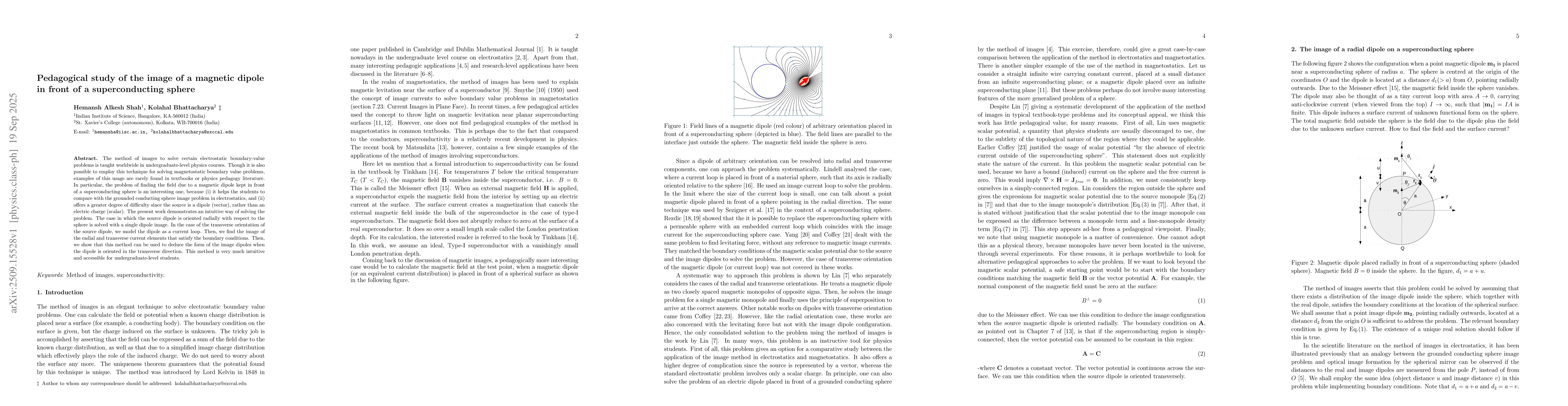 Thumbnail for Pedagogical study of the image of a magnetic dipole in front of a
  superconducting sphere