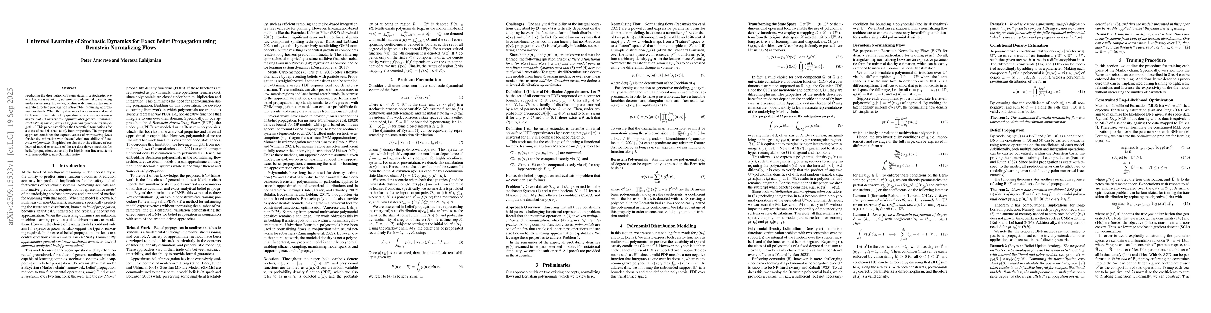 Thumbnail for Universal Learning of Stochastic Dynamics for Exact Belief Propagation
  using Bernstein Normalizing Flows