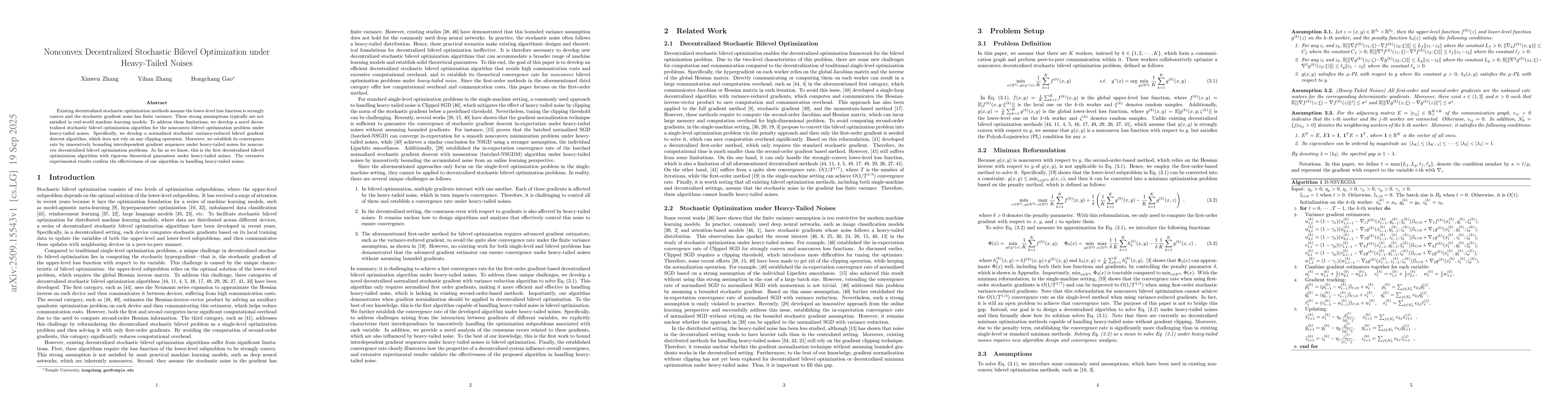 Thumbnail for Nonconvex Decentralized Stochastic Bilevel Optimization under
  Heavy-Tailed Noises