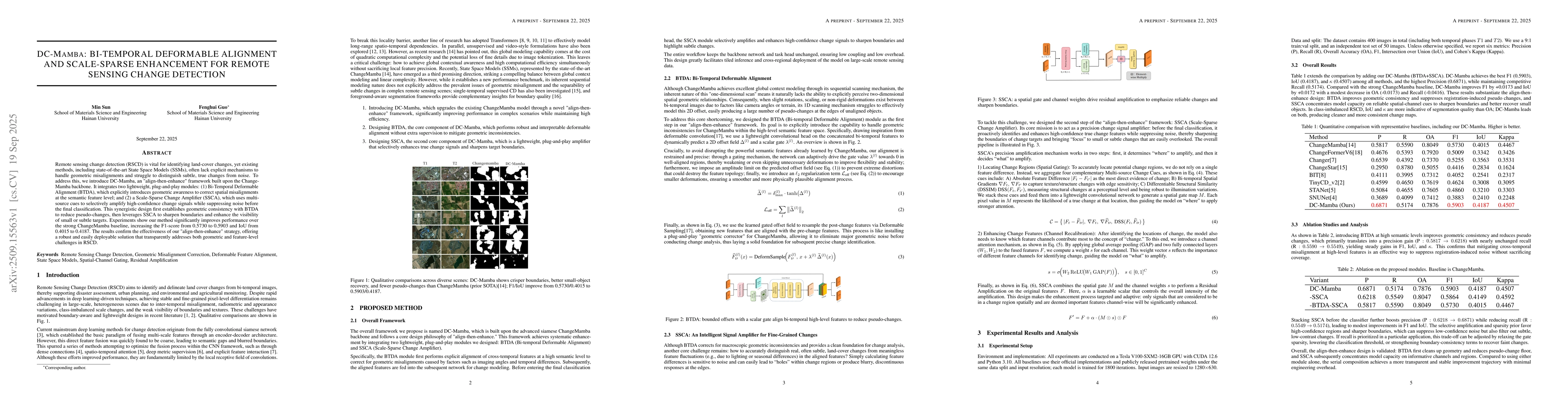 Thumbnail for DC-Mamba: Bi-temporal deformable alignment and scale-sparse enhancement
  for remote sensing change detection