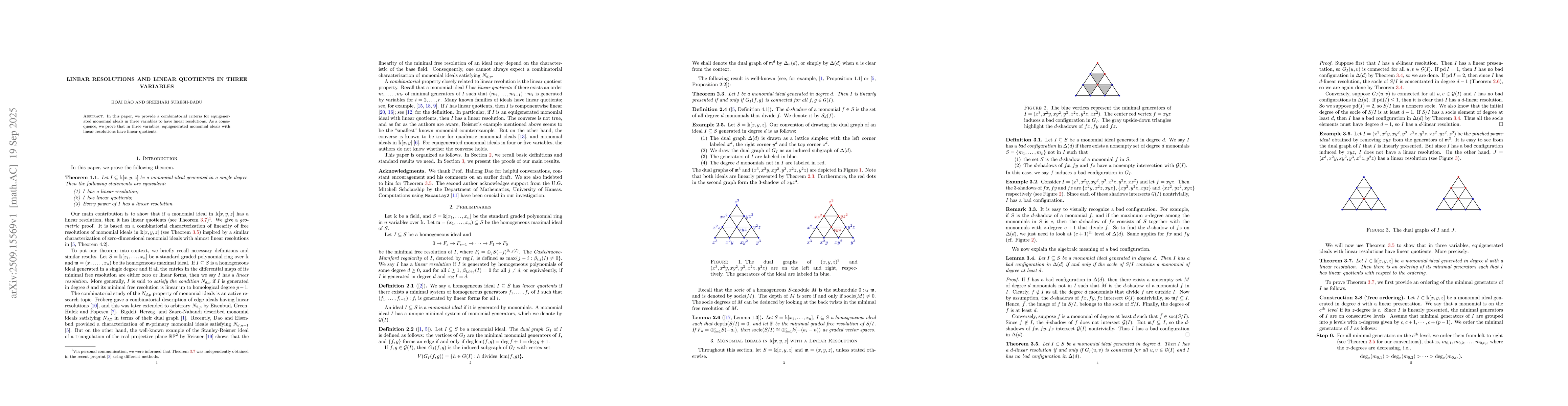 Thumbnail for Linear Resolutions and Linear Quotients in Three Variables