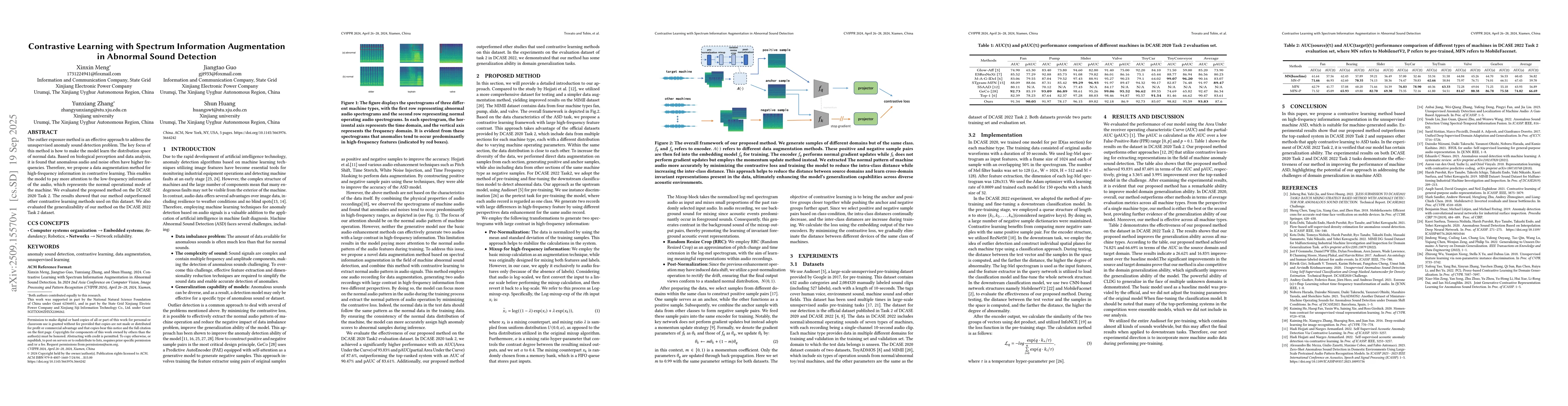 Thumbnail for Contrastive Learning with Spectrum Information Augmentation in Abnormal
  Sound Detection