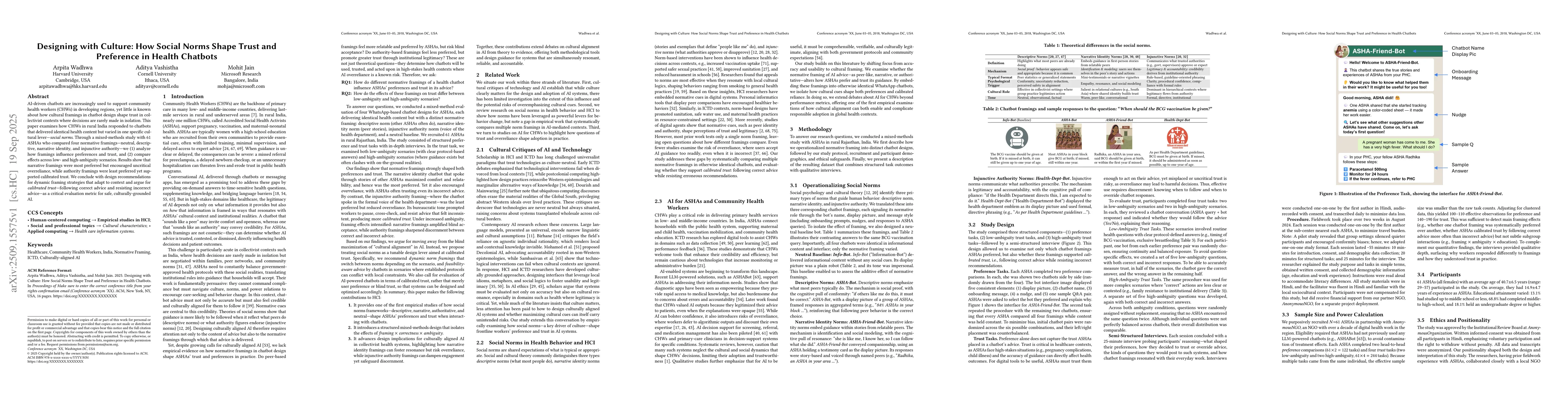 Thumbnail for Designing with Culture: How Social Norms Shape Trust and Preference in
  Health Chatbots