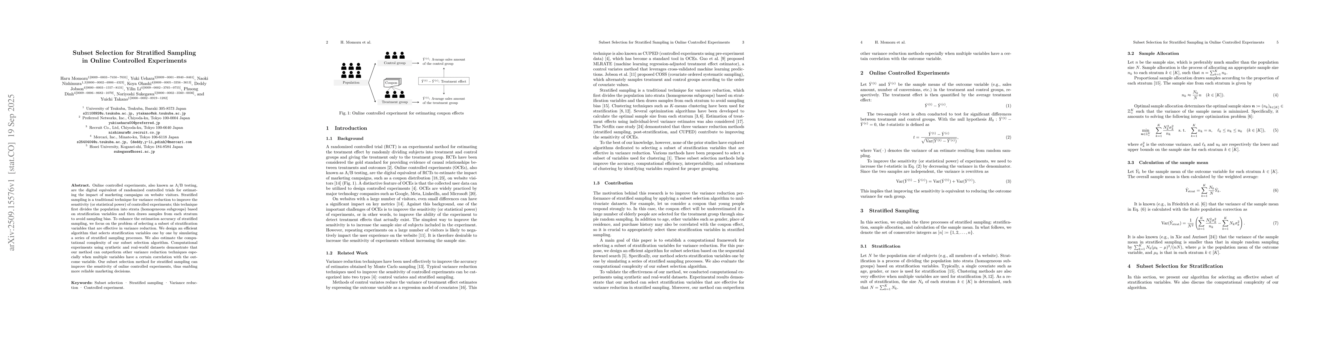 Thumbnail for Subset Selection for Stratified Sampling in Online Controlled
  Experiments