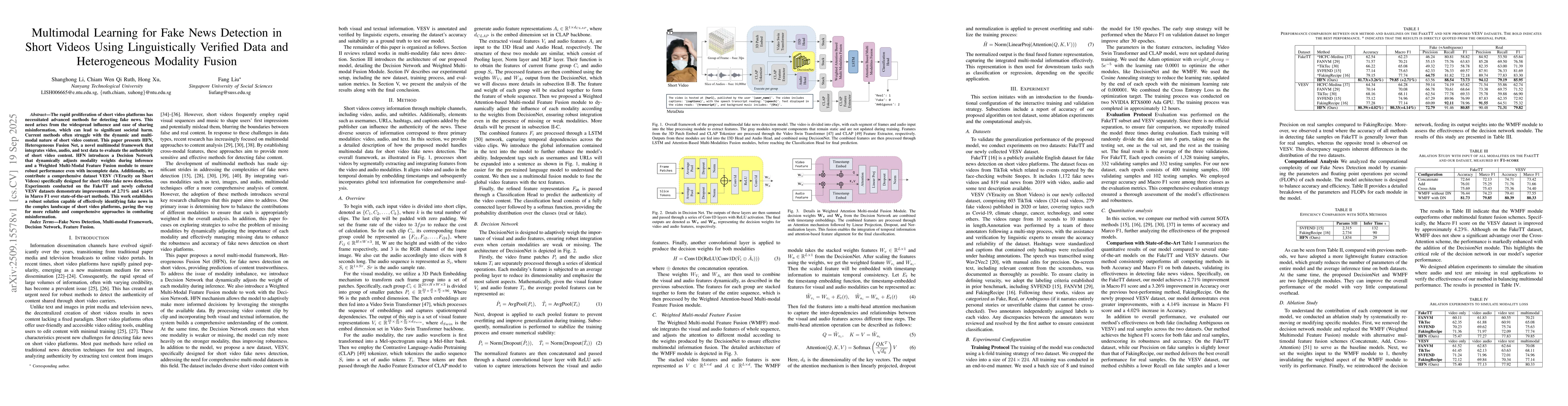 Thumbnail for Multimodal Learning for Fake News Detection in Short Videos Using
  Linguistically Verified Data and Heterogeneous Modality Fusion