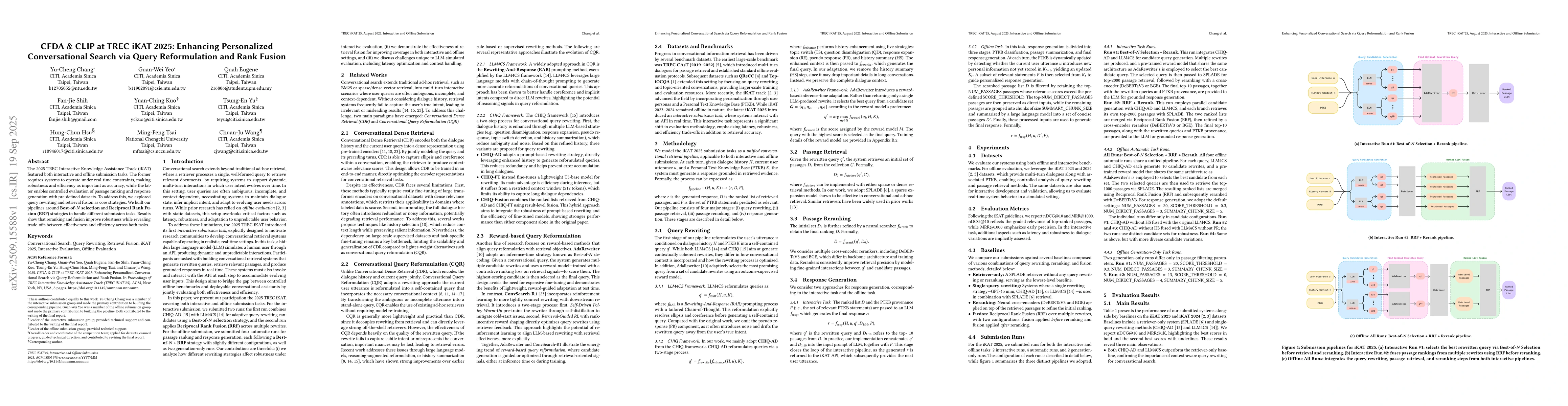 Thumbnail for CFDA & CLIP at TREC iKAT 2025: Enhancing Personalized Conversational
  Search via Query Reformulation and Rank Fusion