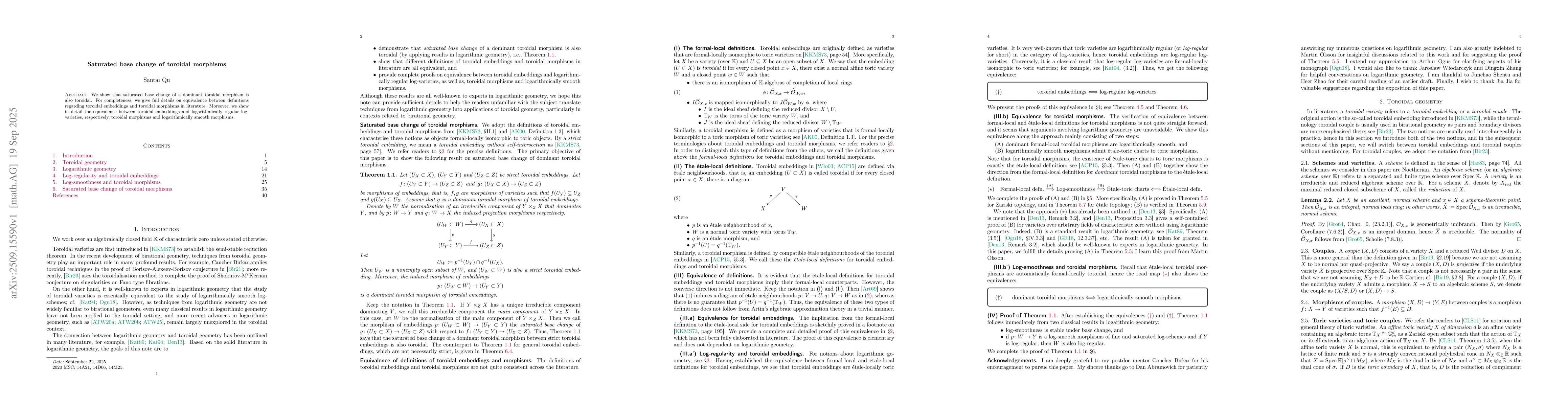 Thumbnail for Saturated base change of toroidal morphisms