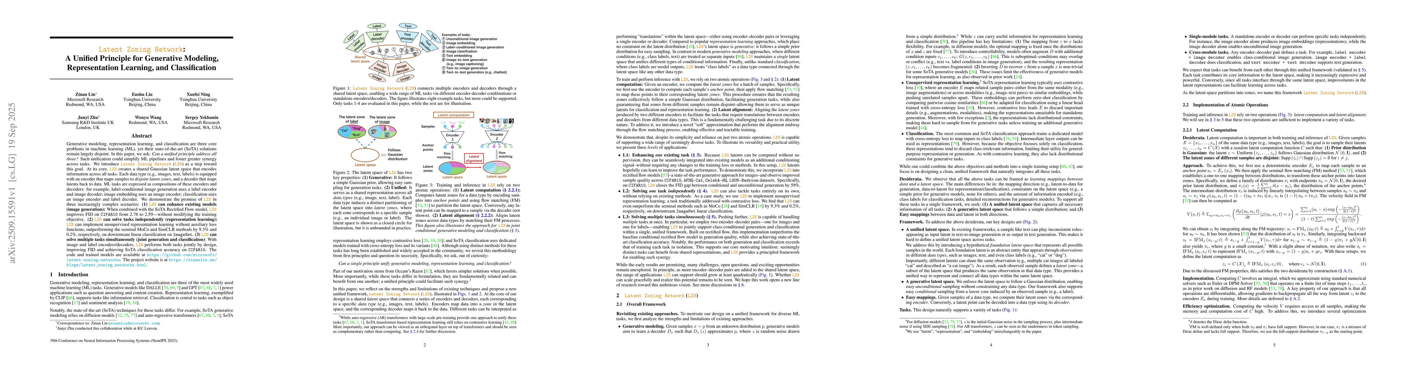 Thumbnail for Latent Zoning Network: A Unified Principle for Generative Modeling,
  Representation Learning, and Classification