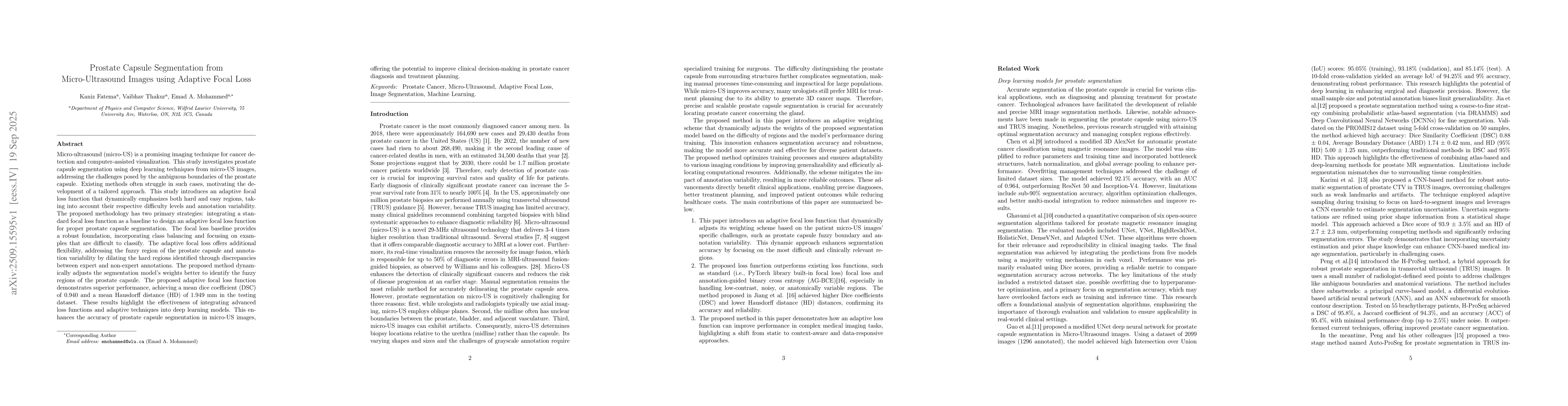 Thumbnail for Prostate Capsule Segmentation from Micro-Ultrasound Images using
  Adaptive Focal Loss
