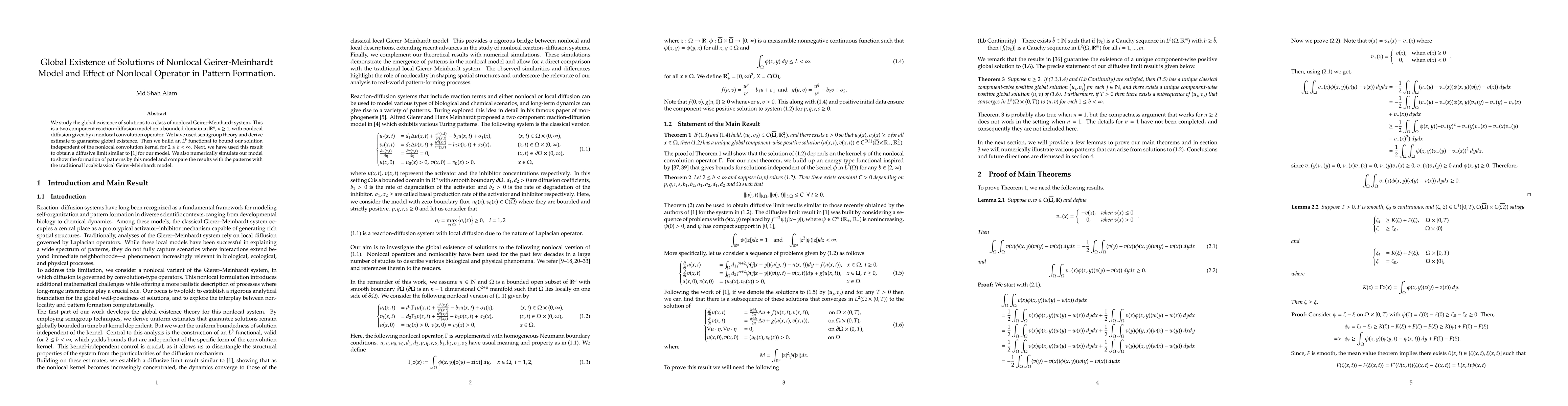 Thumbnail for Global Existence of Solutions of Nonlocal Geirer-Meinhardt Model and
  Effect of Nonlocal Operator in Pattern Formation