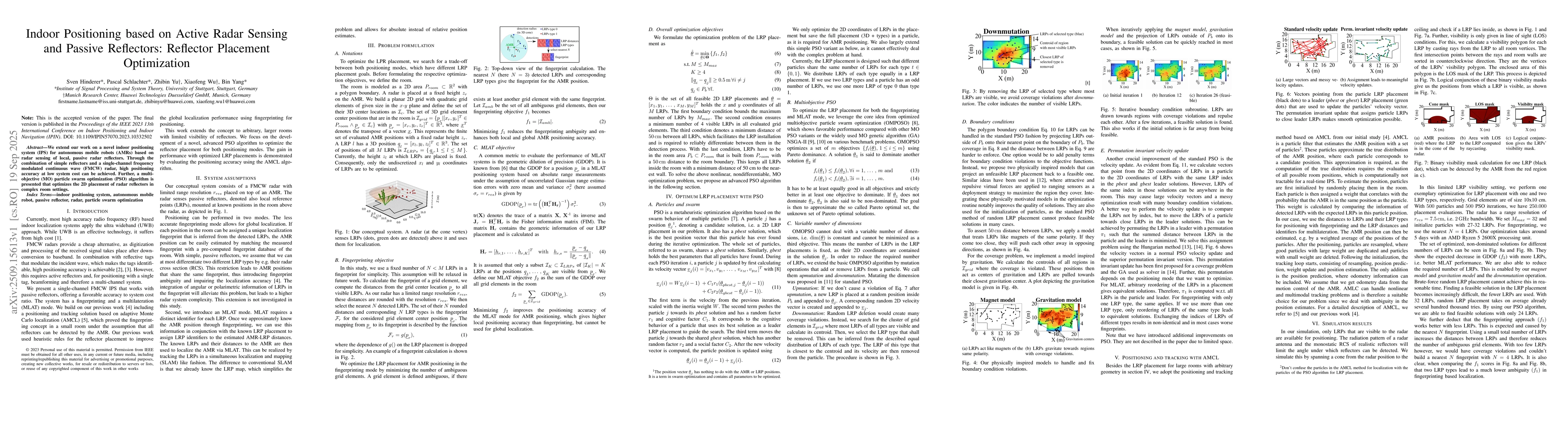 Thumbnail for Indoor Positioning Based on Active Radar Sensing and Passive Reflectors:
  Reflector Placement Optimization