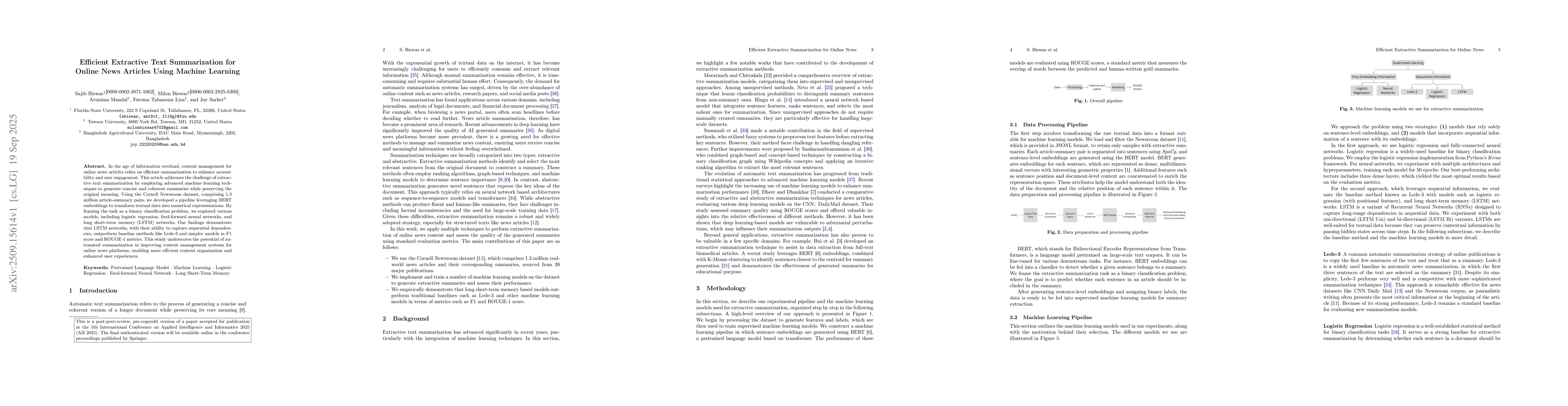 Thumbnail for Efficient Extractive Text Summarization for Online News Articles Using
  Machine Learning