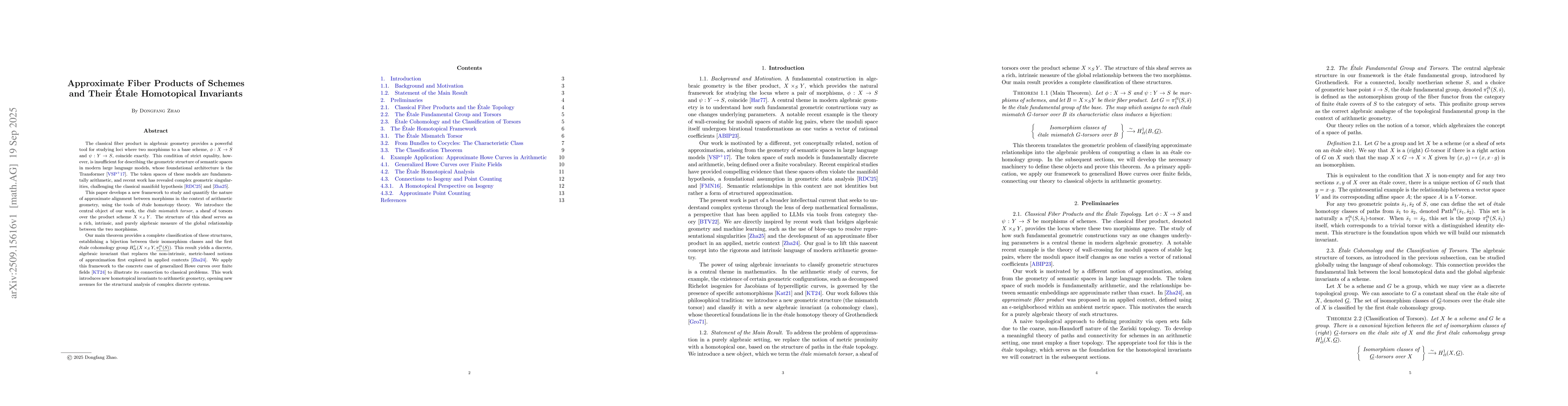Thumbnail for Approximate Fiber Products of Schemes and Their Ă‰tale Homotopical
  Invariants