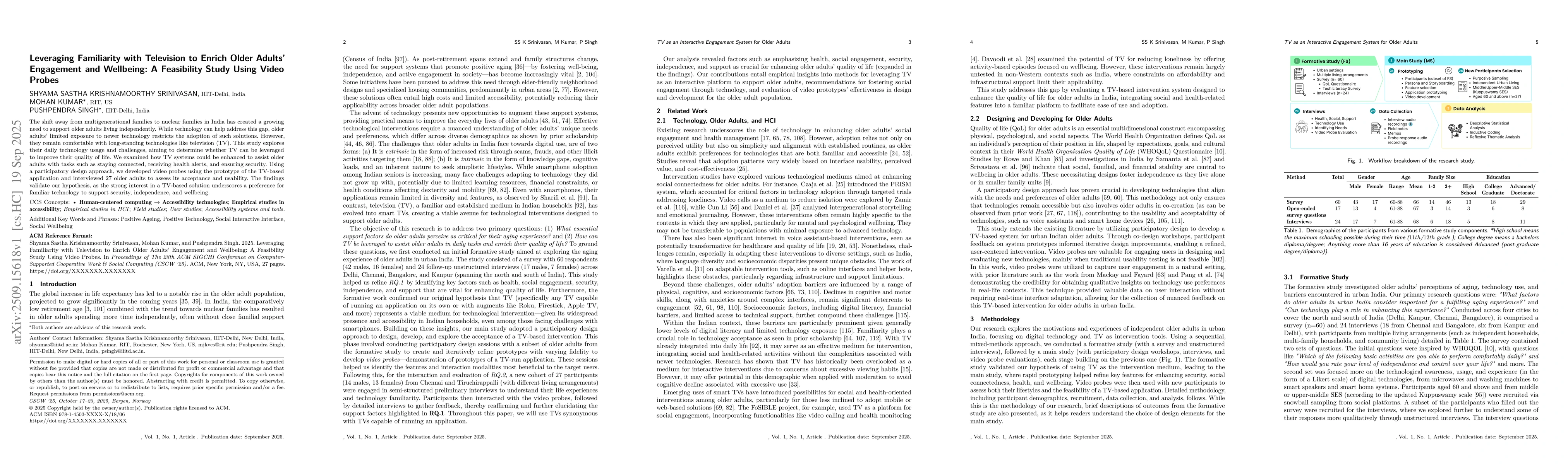 Thumbnail for Leveraging Familiarity with Television to Enrich Older Adults'
  Engagement and Wellbeing: A Feasibility Study Using Video Probes