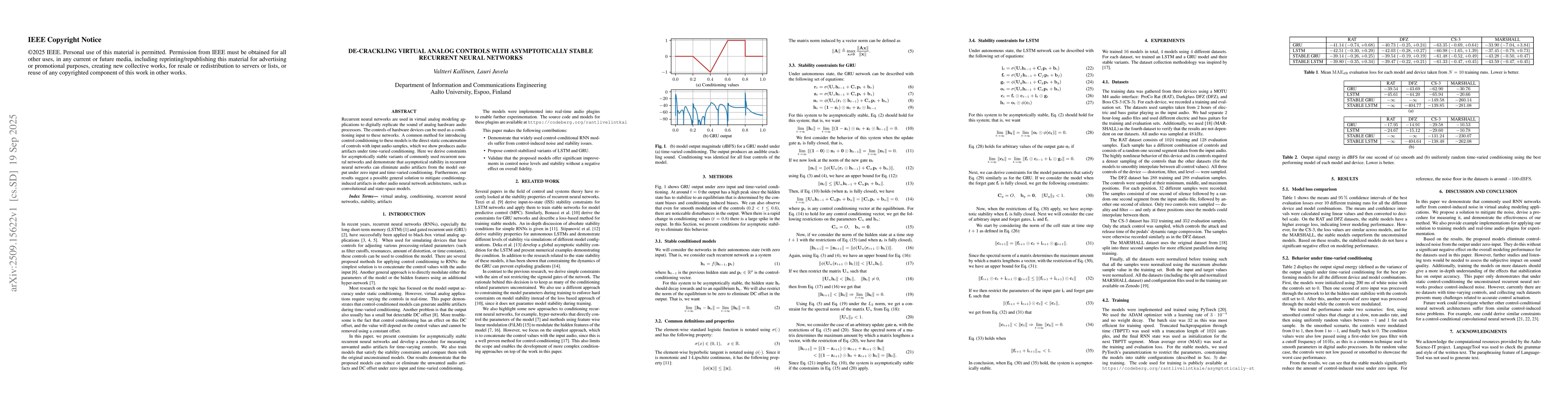 Thumbnail for De-crackling Virtual Analog Controls with Asymptotically Stable
  Recurrent Neural Networks
