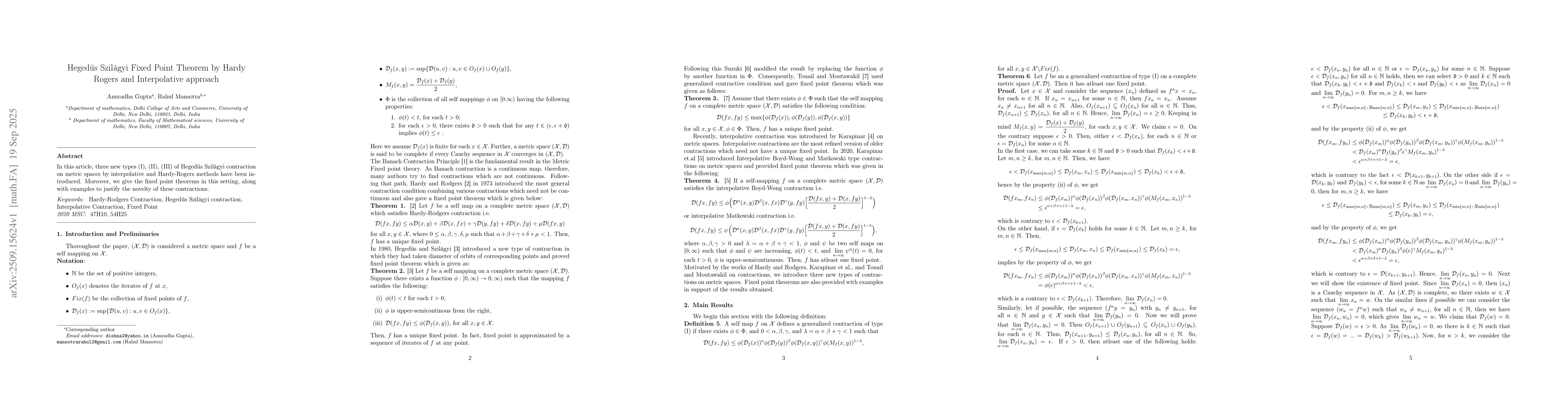 Thumbnail for Hegedüs Szilàgyi Fixed Point Theorem by Hardy Rogers and
  Interpolative approach