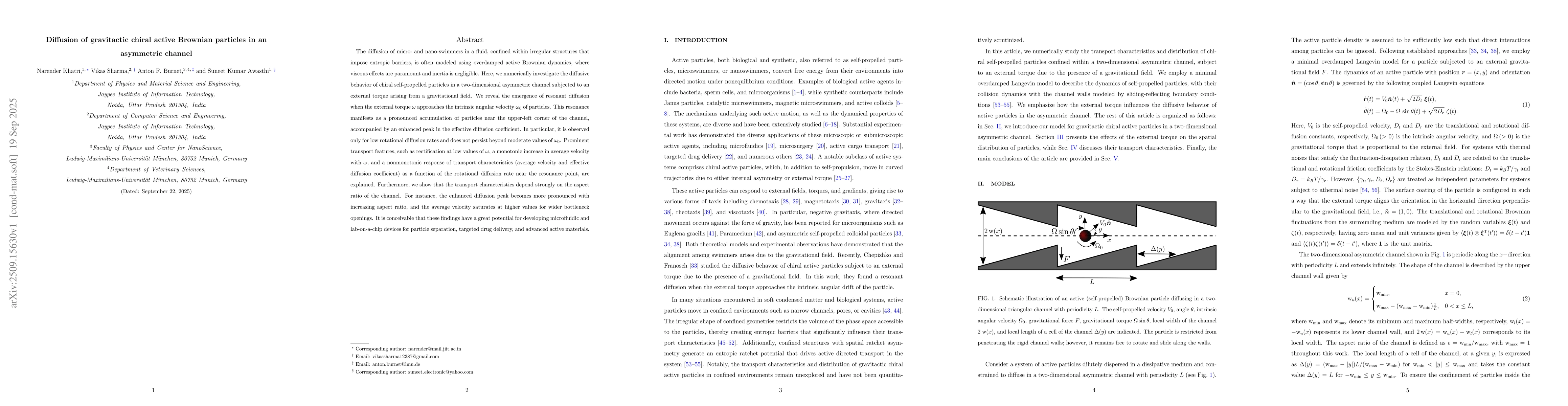 Thumbnail for Diffusion of gravitactic chiral active Brownian particles in an
  asymmetric channel