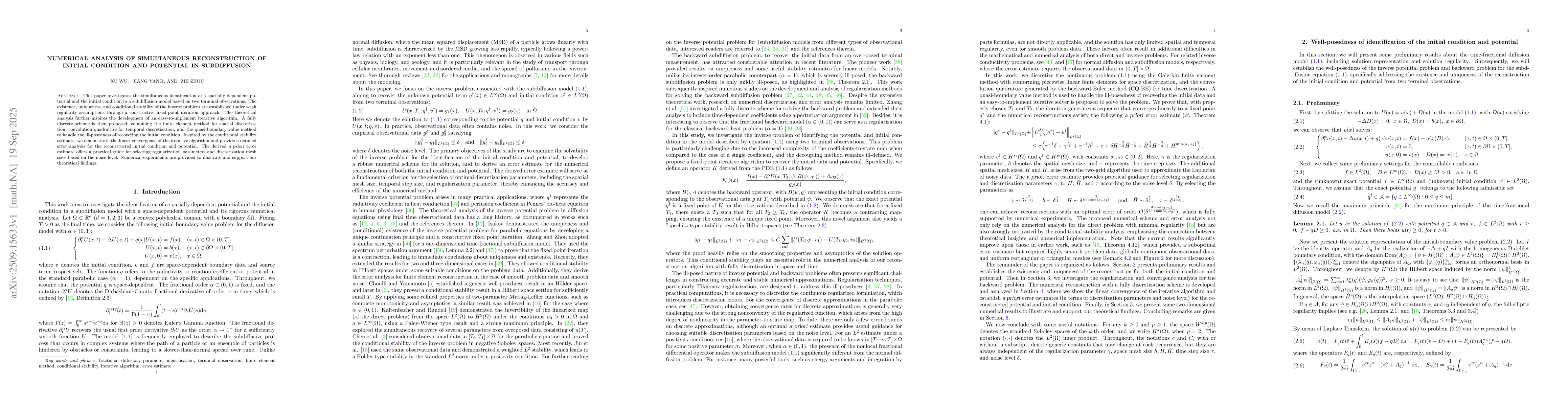 Thumbnail for Numerical Analysis of Simultaneous Reconstruction of Initial Condition
  and Potential in Subdiffusion