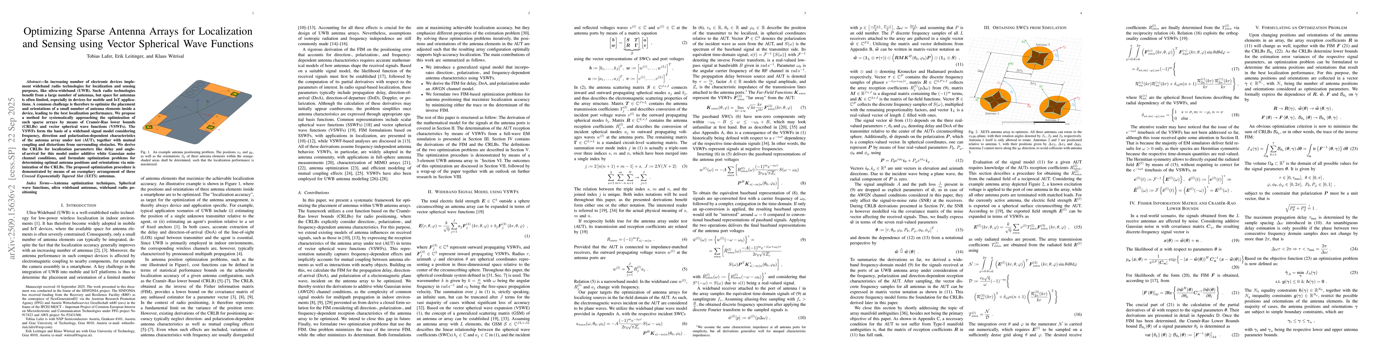 Thumbnail for Optimizing Sparse Antenna Arrays for Localization and Sensing using
  Vector Spherical Wave Functions