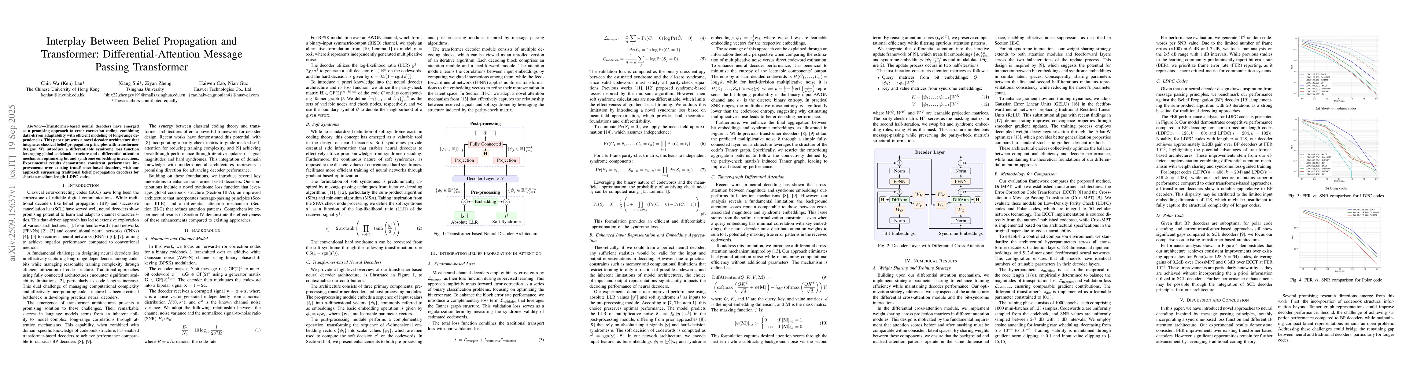 Thumbnail for Interplay Between Belief Propagation and Transformer:
  Differential-Attention Message Passing Transformer