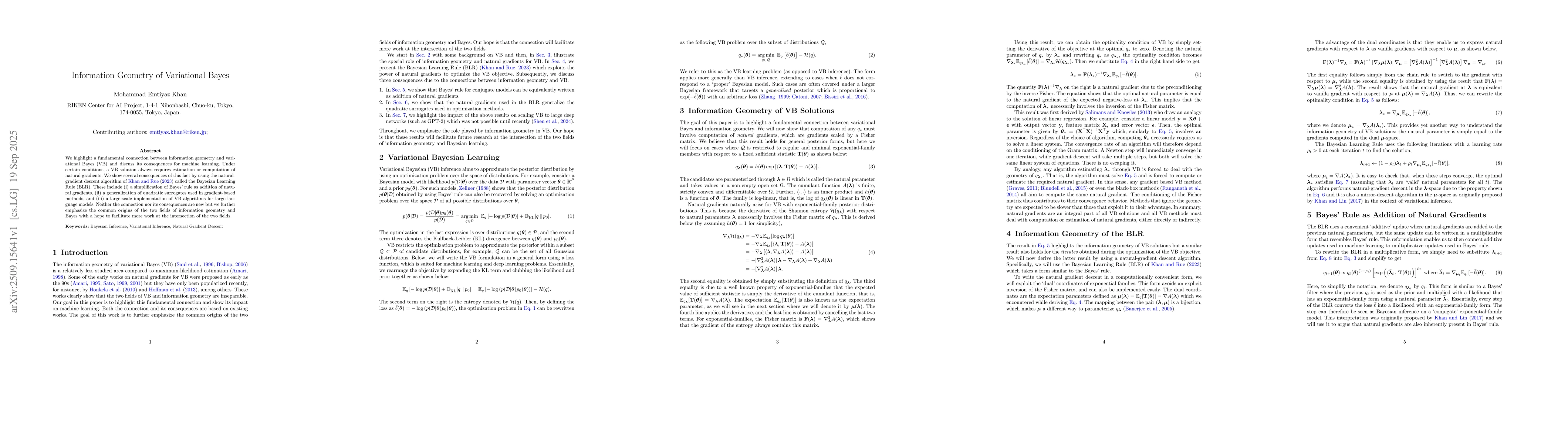 Thumbnail for Information Geometry of Variational Bayes