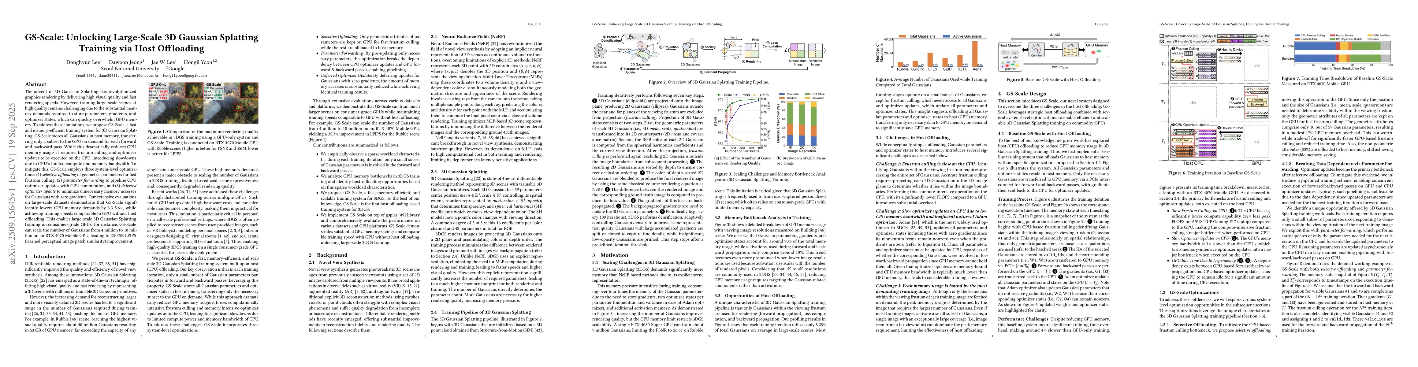Thumbnail for GS-Scale: Unlocking Large-Scale 3D Gaussian Splatting Training via Host
  Offloading