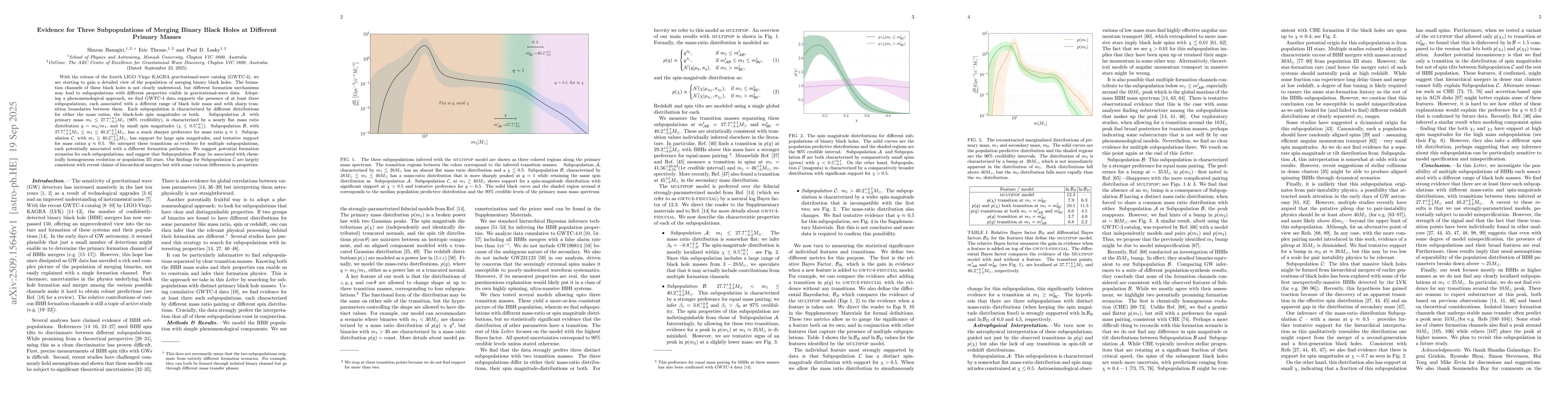 Thumbnail for Evidence for Three Subpopulations of Merging Binary Black Holes at
  Different Primary Masses
