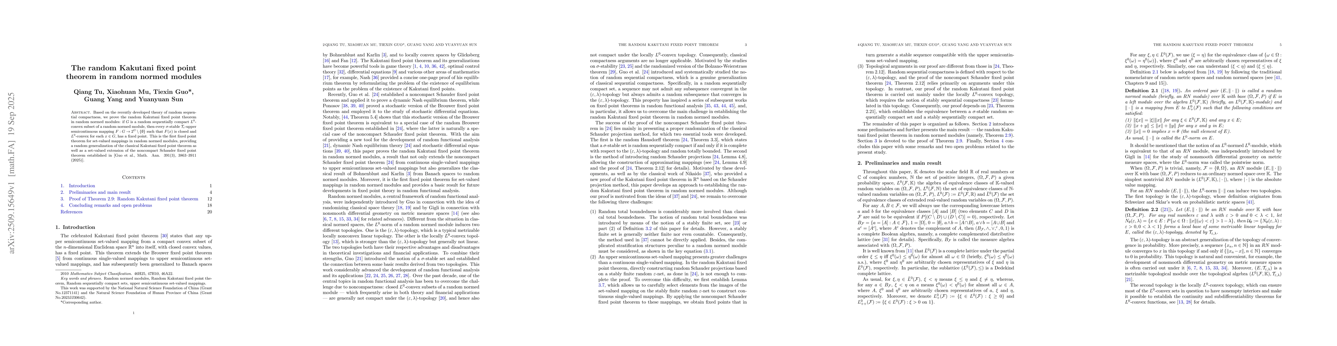 Thumbnail for The random Kakutani fixed point theorem in random normed modules