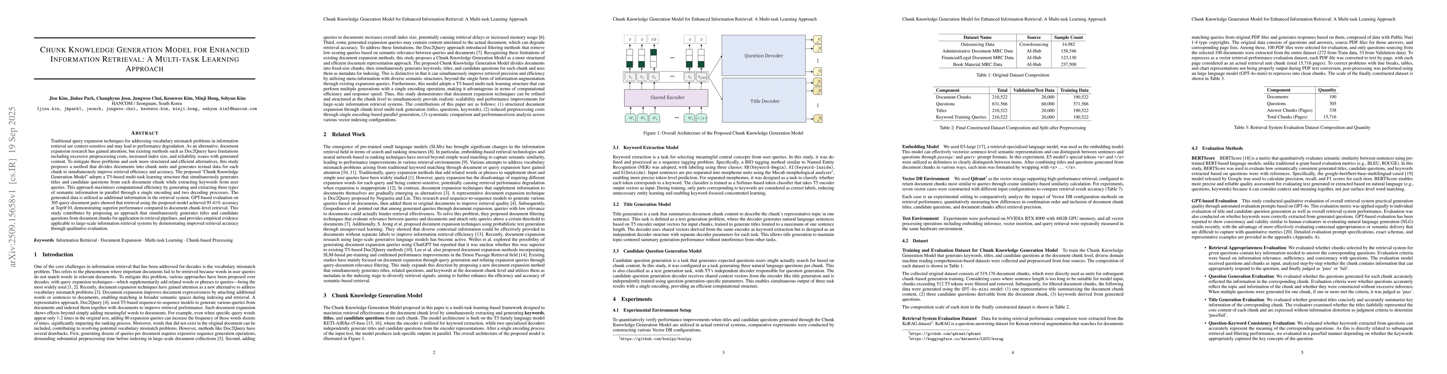 Thumbnail for Chunk Knowledge Generation Model for Enhanced Information Retrieval: A
  Multi-task Learning Approach