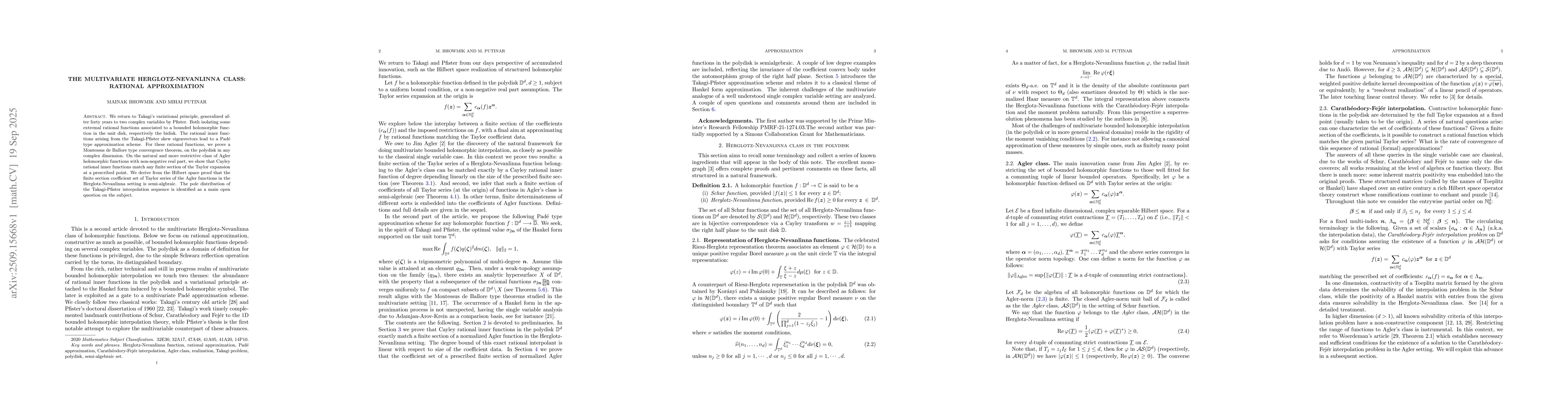Thumbnail for The multivariate Herglotz-Nevanlinna class: Rational approximation