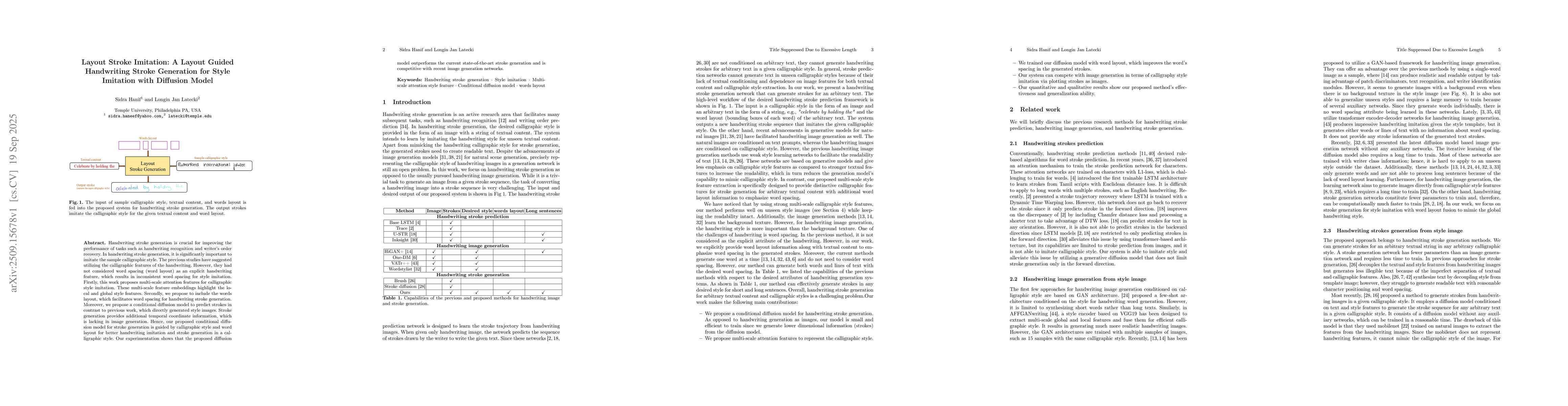 Thumbnail for Layout Stroke Imitation: A Layout Guided Handwriting Stroke Generation
  for Style Imitation with Diffusion Model