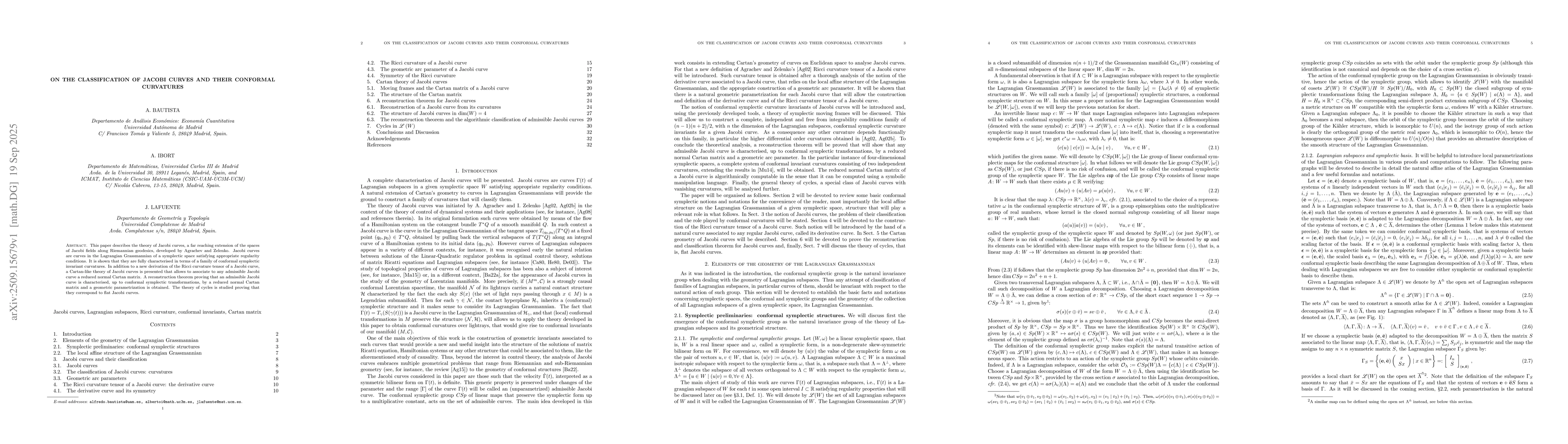 Thumbnail for On the classification of Jacobi curves and their conformal curvatures