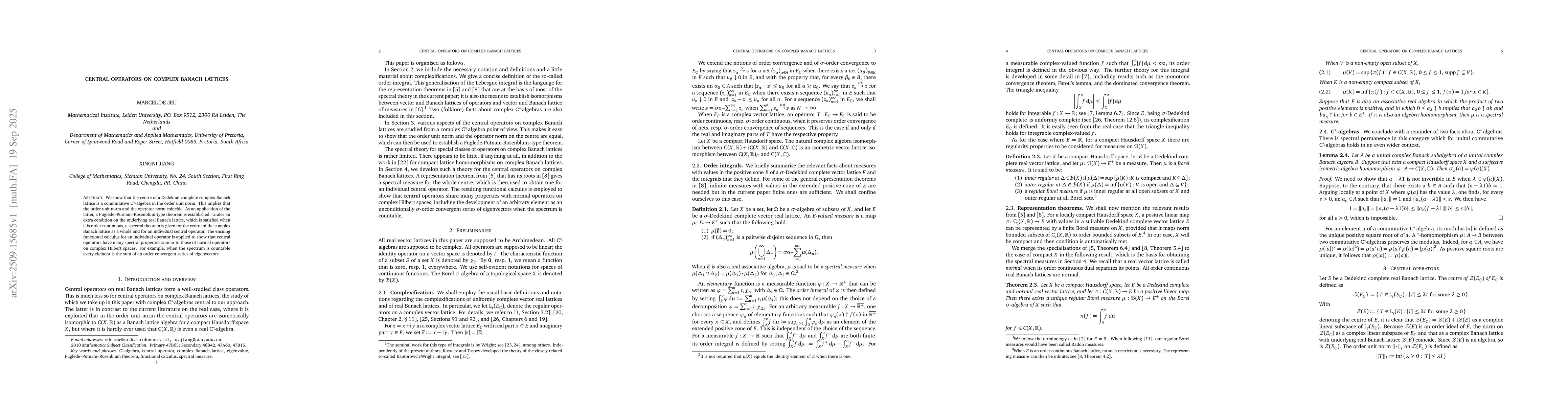 Thumbnail for Central operators on complex Banach lattices