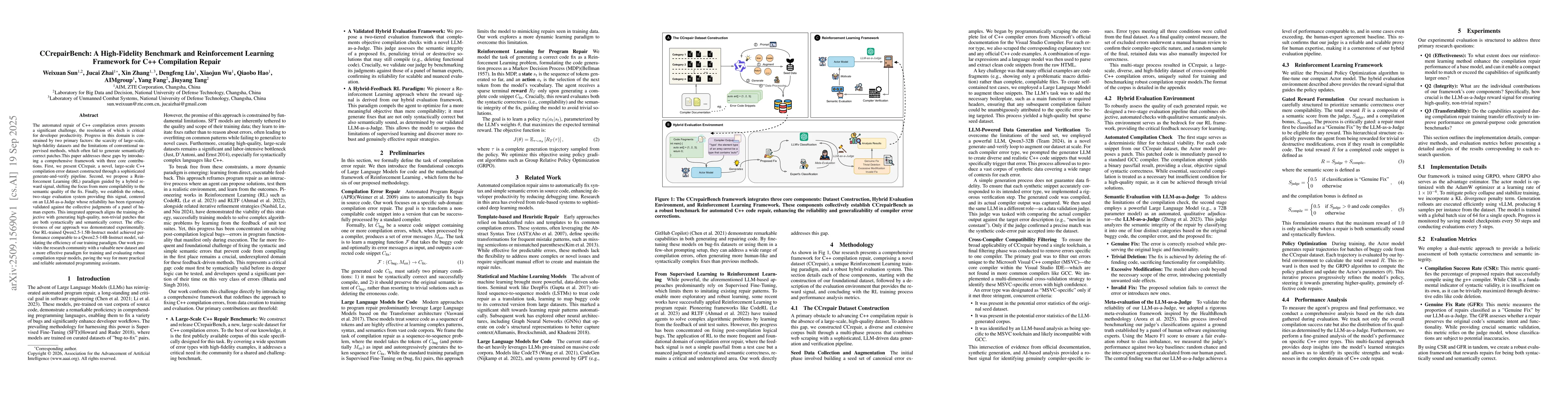 Thumbnail for CCrepairBench: A High-Fidelity Benchmark and Reinforcement Learning
  Framework for C++ Compilation Repair