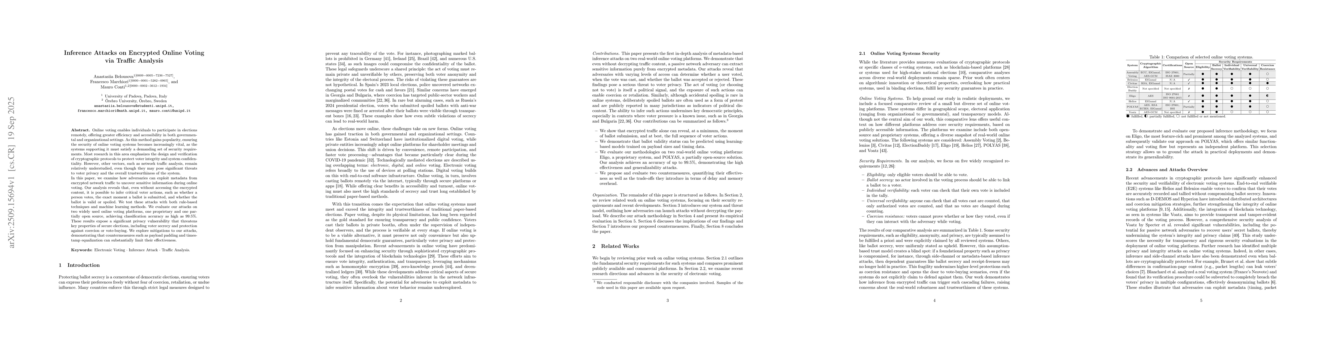 Thumbnail for Inference Attacks on Encrypted Online Voting via Traffic Analysis