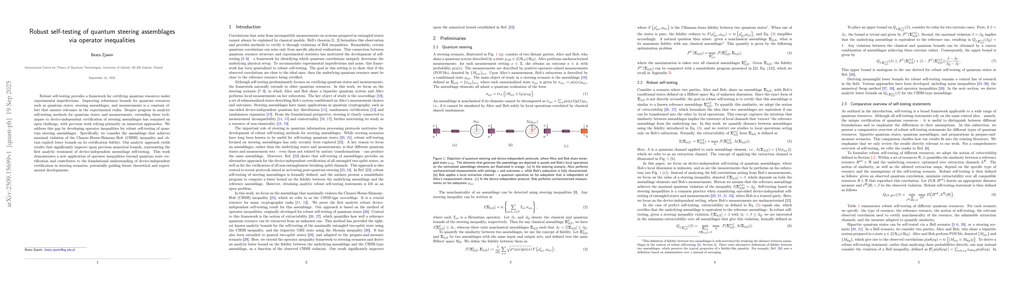 Thumbnail for Robust self-testing of quantum steering assemblages via operator
  inequalities