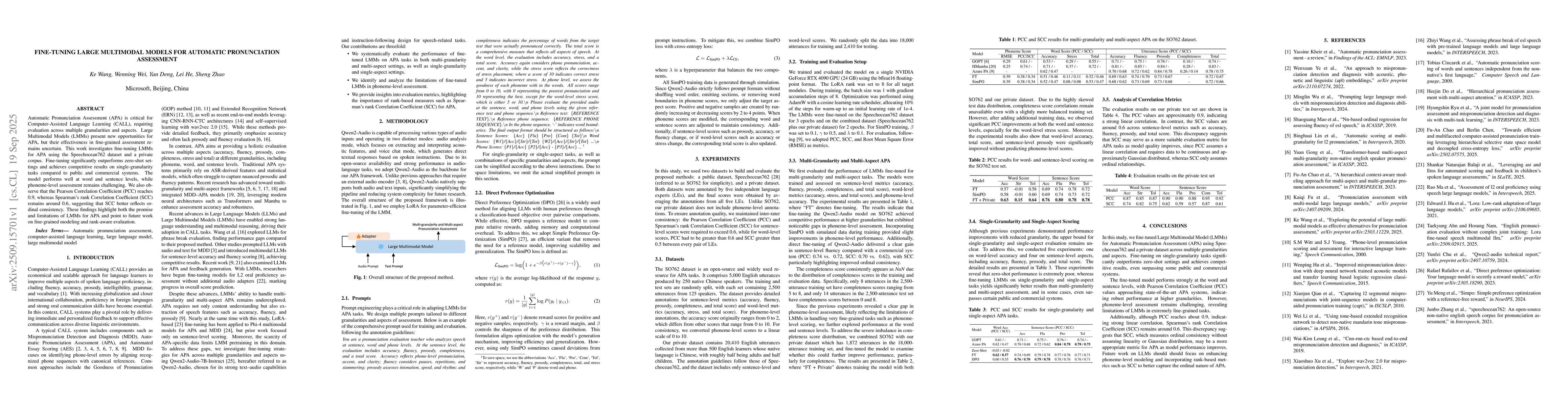 Thumbnail for Fine-Tuning Large Multimodal Models for Automatic Pronunciation
  Assessment