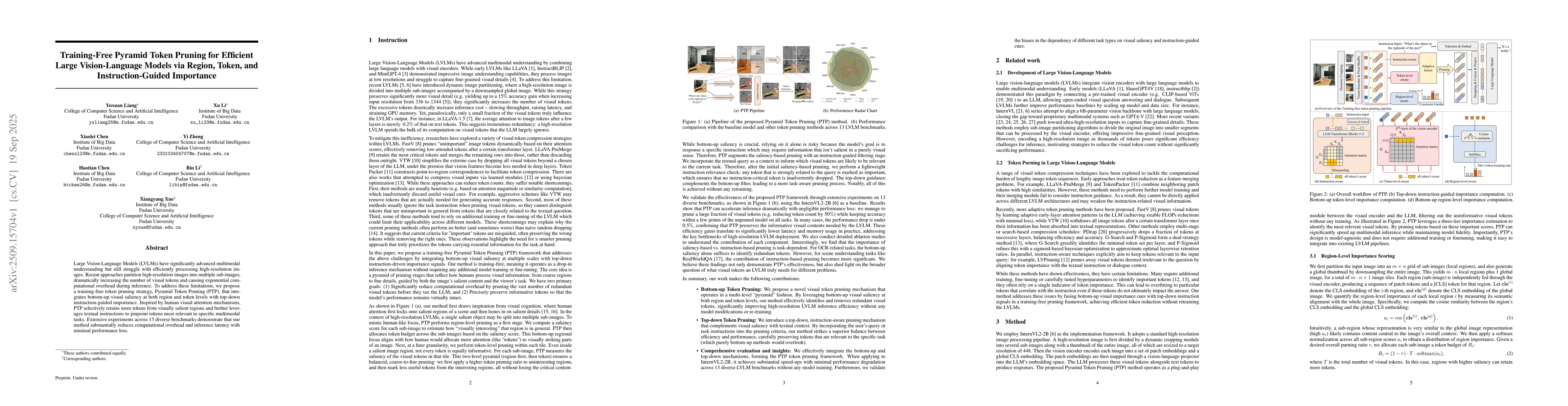 Thumbnail for Training-Free Pyramid Token Pruning for Efficient Large Vision-Language
  Models via Region, Token, and Instruction-Guided Importance