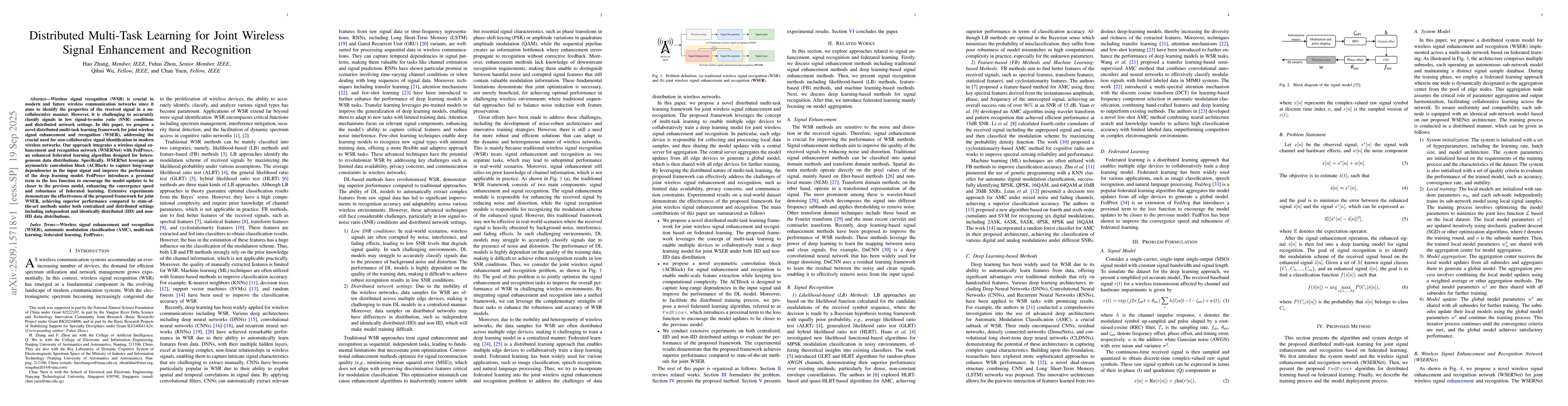 Thumbnail for Distributed Multi-Task Learning for Joint Wireless Signal Enhancement
  and Recognition